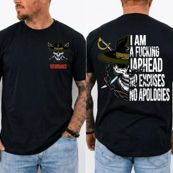 USMC Jarhead Skull T-Shirt – No Excuses No Apologies Vintage Marine Graphic Tee
