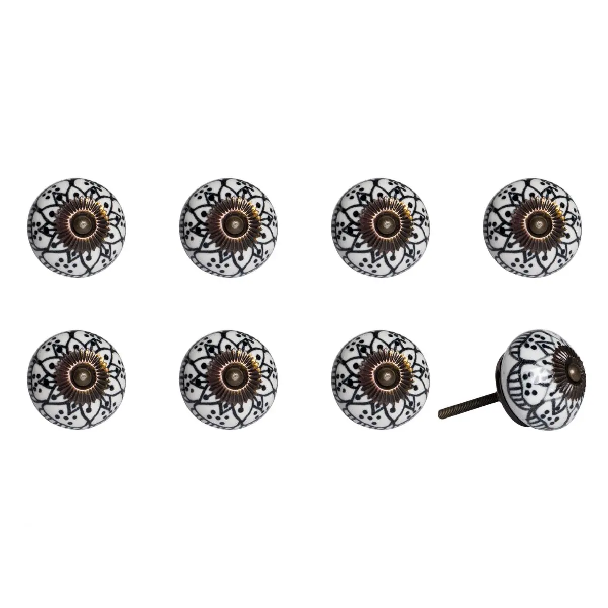 212 MAIN Antique Ceramic Furniture Knobs - 8-Pack Vintage Hand-Painted Black & White Floral Door Hardware, Wipe-Clean, Easy to Install for Cabinets or Doors