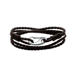 Leather Bracelet Unisex Braided Leather Stainless Steel Clasp 7.8/8.3 Inches Optional Multi-layered Bracelet for Women & Men with Gift Box