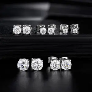 6 Pairs Round Zircon Diamond Stud Earrings Stainless Steel Minimalist Simple Stone 3-8mm Cz Earrings for Women Men Unisex