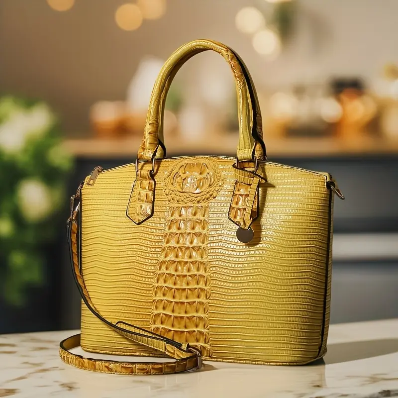 Women'S Work Handbag Featuring a Crocodile Design, a Spacious Crossover Style, And a High-End Fashionable Look. This Elegant Bag Includes a Detachable Shoulder Strap And a Secure Zipper, Making It a Perfect Gift for Christmas Or Thanksgiving