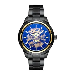 OIDEA Men's Fashion Automatic Mechanical Watch - Skeleton Bar Index, Transparent Back, Blue Glass, Stainless Steel Case, 3ATM Water Resistance, Premium Gift for Watch Enthusiasts