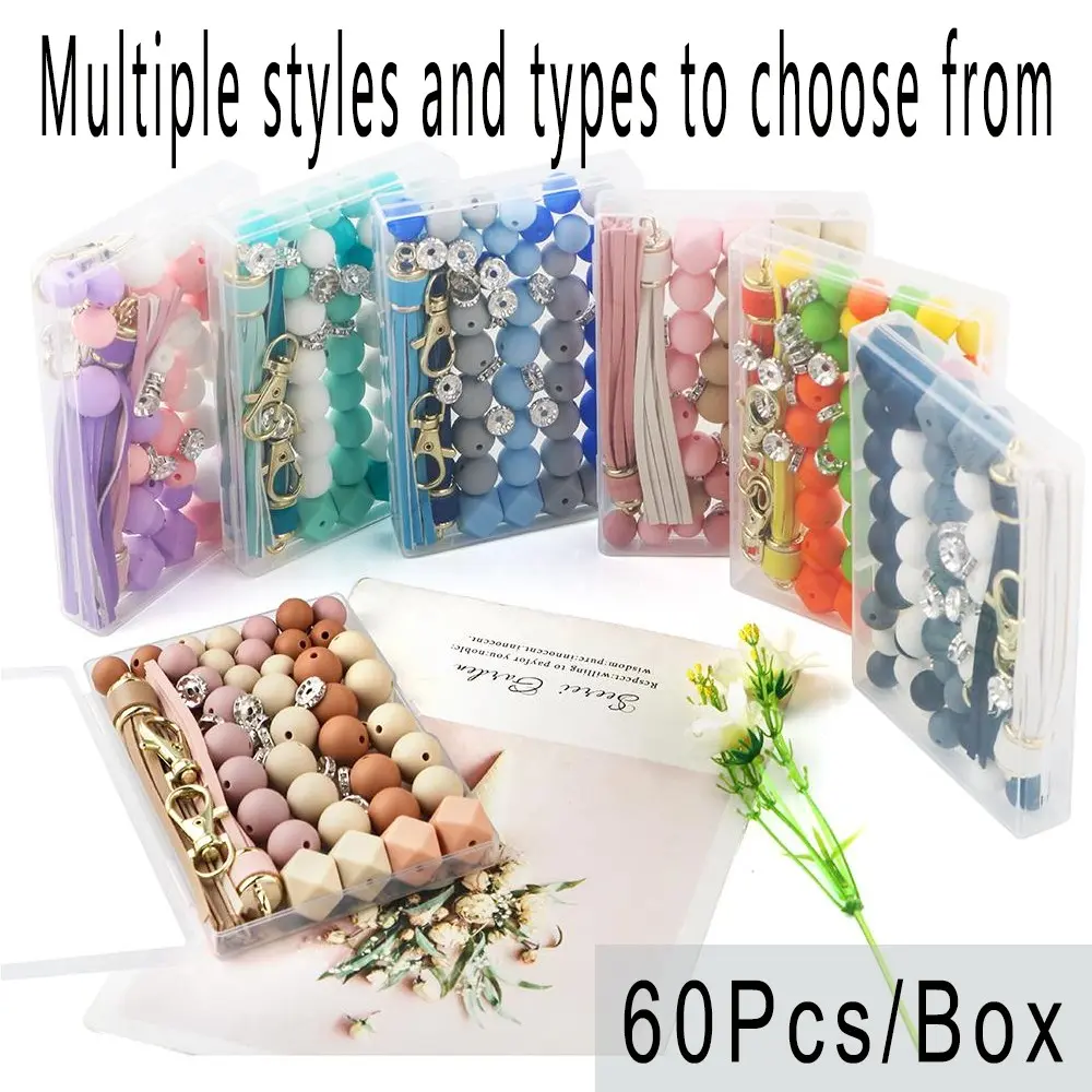 Silicone Beads Kit, 60pcs/set DIY Beads Kit with Tassels, DIY Jewelry Making Supplies for Bracelet Necklace Earrings Pendant, Crafts, DIY Mix Beads, DIY Beading Accessories, DIY Jewelry Decoration
