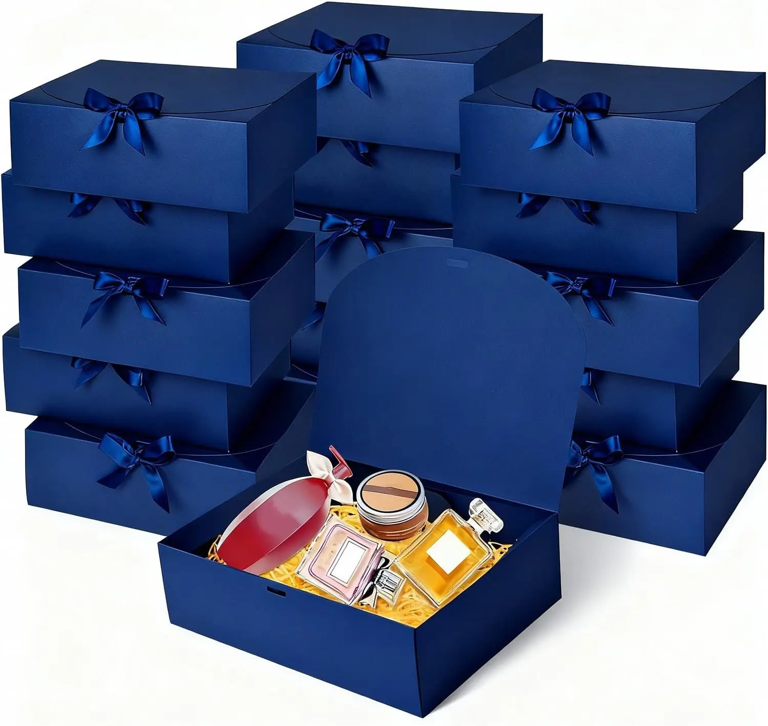 12Pack Navy Gift Boxes with Lids, 12×9.8×3.1 Inch Groomsmen Proposal Box, Luxury Navy Gift Box with Ribbon for Wedding, Birthday, Party, Christmas, Bridesmaid, Graduation Gift