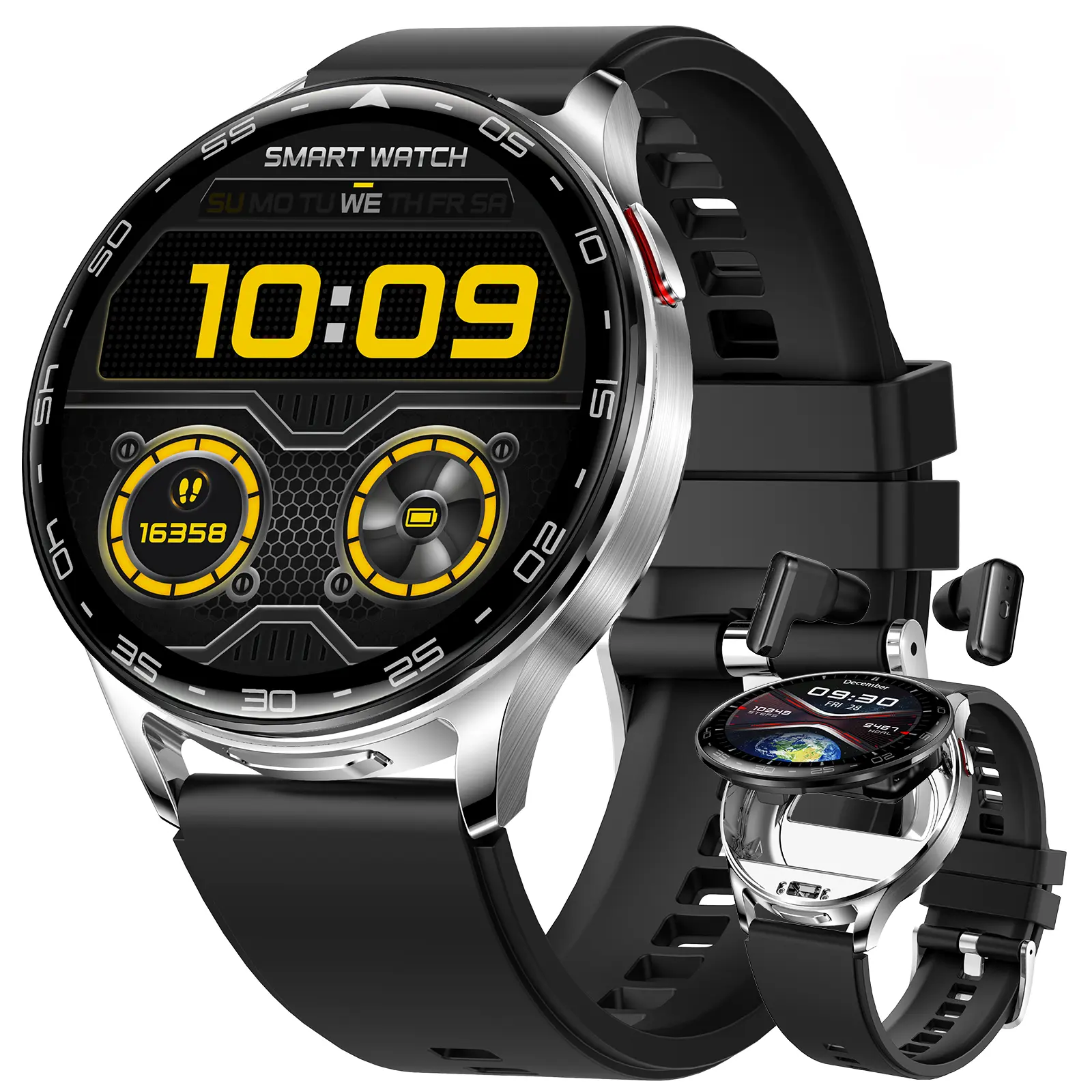 EIGIIS 2-in-1 Smart Watch with Earbuds for Men Women (Answer/Make Calls), Full Touch Screen Waterproof Sports Smartwatch, Digital Fitness Activity Tracker with Wireless Headphones, Tech Gadgets Gift for iOS Android