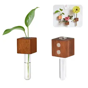 [Free!!ship] BMTWE 2 PCS Magnetic Wooden Vases with Glass Test Tube Vase 3D Creative Magnetic Refrigerator Vase Decoration for Kitchen Refrigerator Bedroom Storage Office Decorations