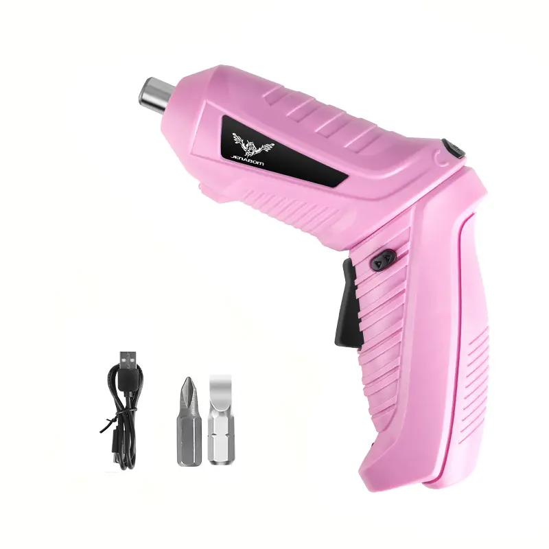 JENABOM Electric Screwdriver Cordless, 3.5N·m Max Torque Electric Screwdriver Kit, 3.6V Rechargeable Power Drill Driver, with USB Cable LED Light Pink for Home Improvement DIY Project Convenient