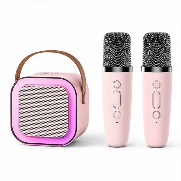Mini karaoke machine with microphone sound system, portable karaoke speaker with 2 wireless microphones, ideal birthday gifts for girls and kids aged 4-12, perfect for family gatherings
