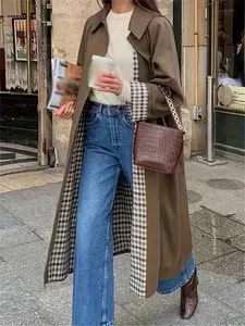 Women's Solid Color Long Coat, Long Sleeve Loose-Fitting British Style Jacket, All-Season Fashion Outerwear, Casual Wear for Daily Use, Aesthetics, Essential, Womenswear