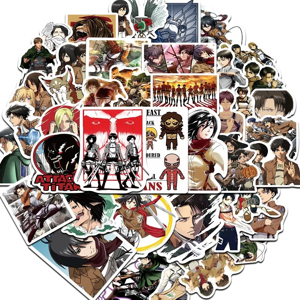 50pcs Attack on Titan Anime Stickers Pack, Waterproof Eren & Levi Ackerman Character Decals for Laptop, Water Bottle, Notebook & Skateboard, Anime Fan Gift, Scrapbooking, Scrapbook Accessories, Crafts, Sticker Sheets