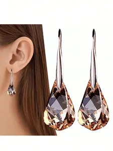 Elegant and Colorful Crystal Teardrop Earrings, Ladies' Wedding Pendant Earrings for Brides, Romantic Anniversary Gift Earrings Jewelry