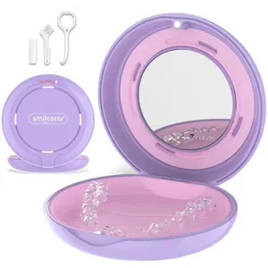 Retainer Case, Slim Aligner Case with Adjustable Vent Holes and Mirror, Compatible with Invisalign, Night Guard and Mouth Guard, Premium Retainer Case, with Aligner Remover Tool, Chew & Brush Heigoeost