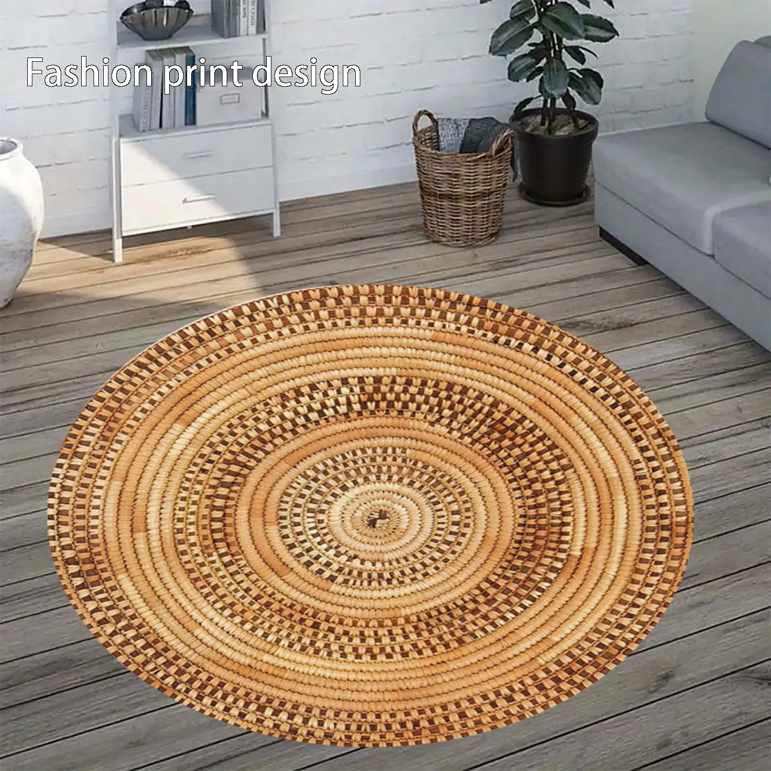 1 piece grass rope woven 2D flat pattern floor mat, Decorative Rugs, Decorative Mats, suitable for bedroom bedside decoration, living room home decor, balcony decoration, hotel setup, entrance, kitchen, and bathroom, usable year-round