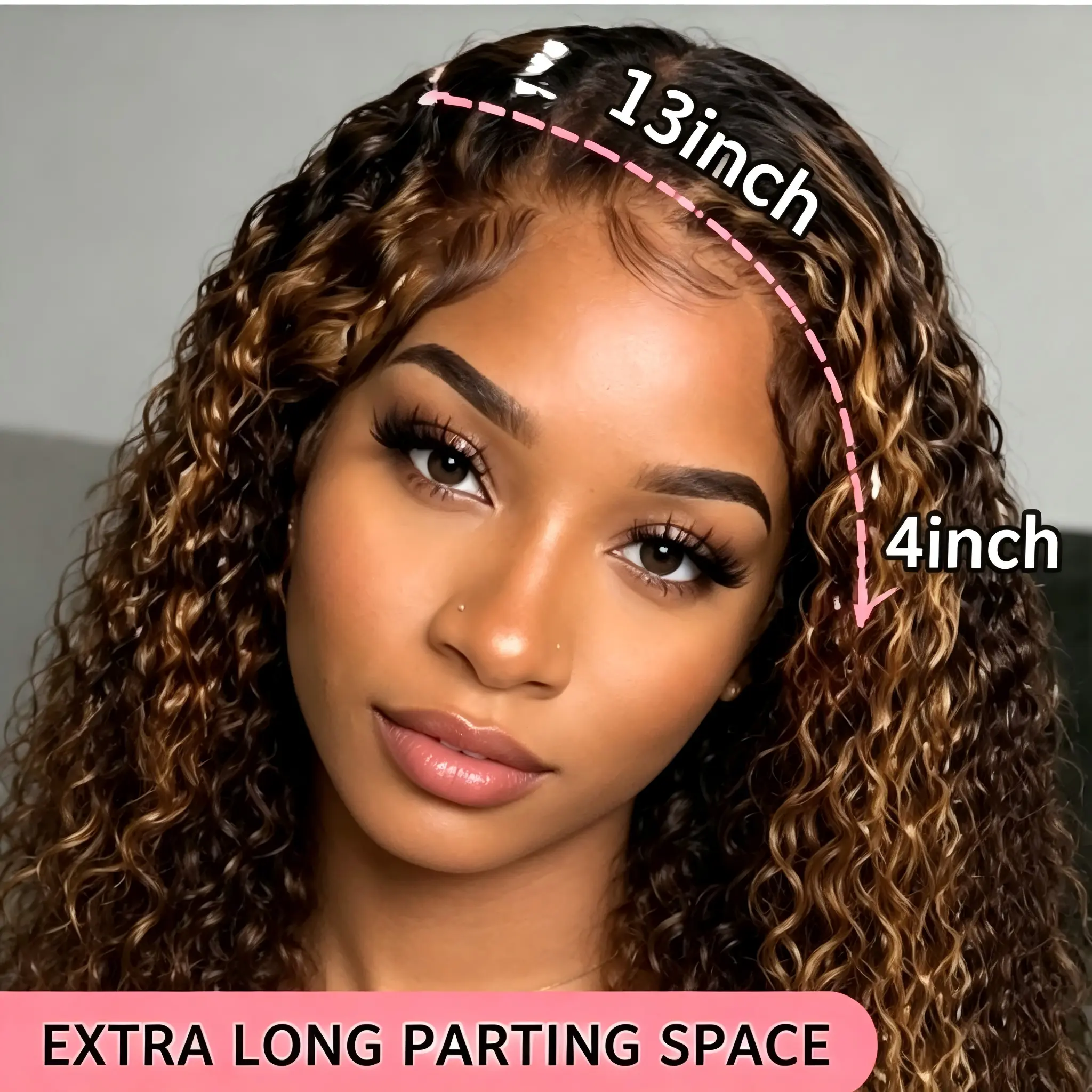 13x4 Highlight Piano Color Curly Lace Front Wig for Women, Synthetic Tiny Kinky Curly Full Lace Wig, Pre Plucked Natural Baby Hair 150% Density Heat Resistant Fiber Hair Replacement Wig