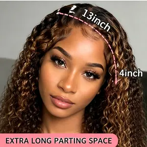 13x4 Highlight Piano Color Curly Lace Front Wig for Women, Synthetic Tiny Kinky Curly Full Lace Wig, Pre Plucked Natural Baby Hair 150% Density Heat Resistant Fiber Hair Replacement Wig