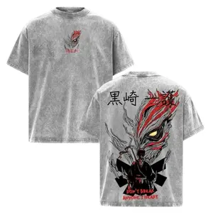 Vintage Ichigo Hollow Mask Bleach Washed T-Shirt, Oversized Heavy Cotton Anime Graphic Tee, Distressed Streetwear Shirt, Y2K Aesthetic Unisex, Gift for Bleach Fans