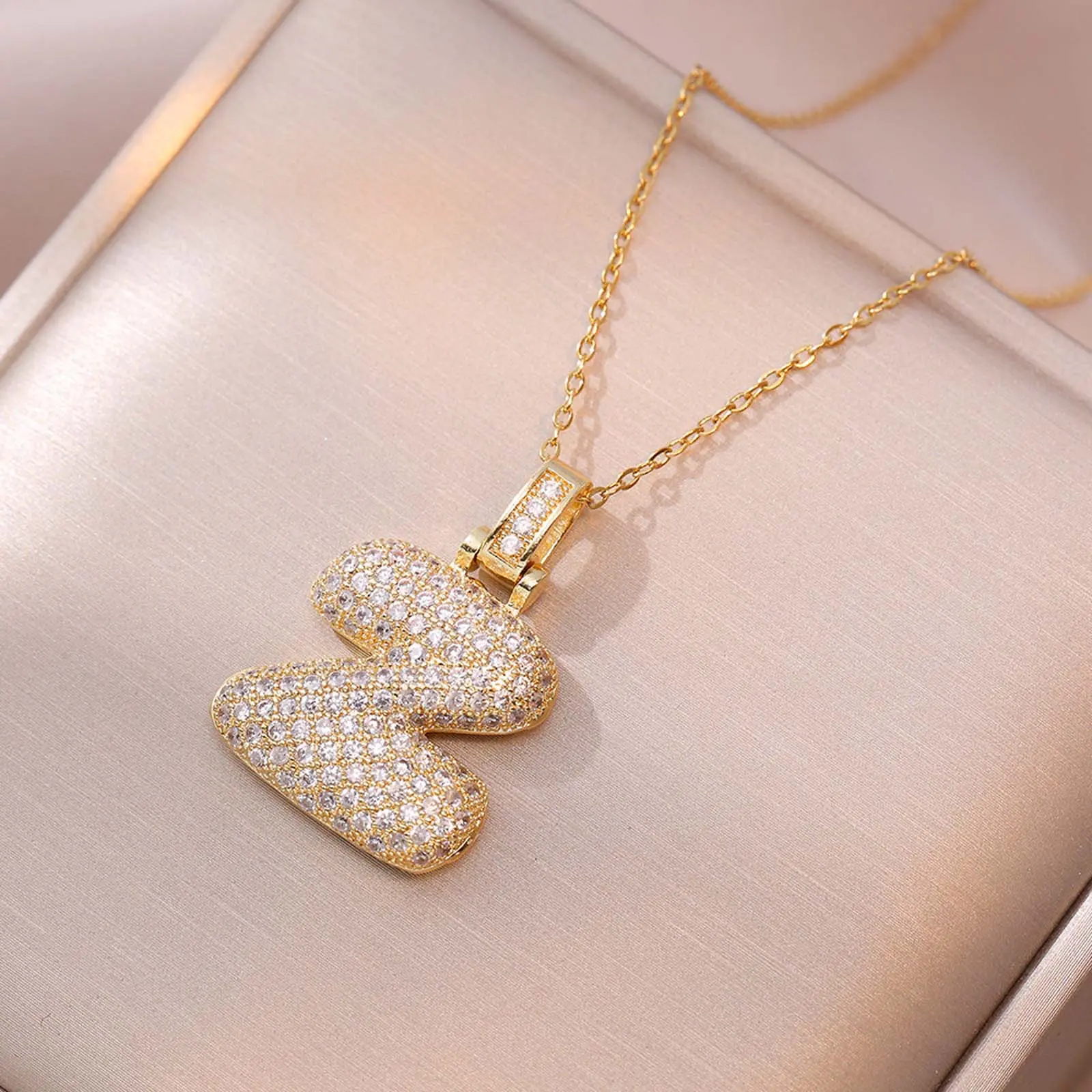 Women's Cubic Zirconia Inlaid Chubby Round Initial Pendant Necklace - 26-Letter Name Jewelry, Zirconia Neck Chain for Birthday Gifts, Daily Wear, Cubic Zirconia Necklace