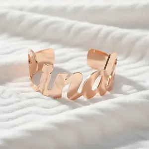 Custom Name Bracelet for Women Personalized Metal Cuff in Gold Rose Gold or Silver Engraved Gift for Her Mom or Best Friend Elegant Stainless Steel Cuff 58x60mm