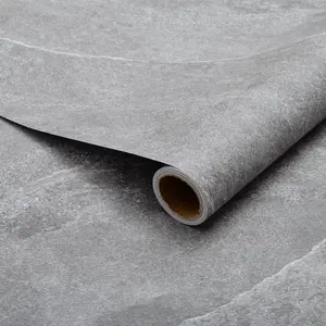 Concrete Wallpaper Peel and Stick 16"x118" 12.91 Sq.ft 3D Textured Cement Contact Paper Waterproof Self-Adhesive Removable Industrial Style for Bathroom/Kitchen/Garage/Countertop, Dark Grey