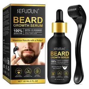 Sefudun Men's Beard Liquid Roller Set (60ML Essence + 1 Roller Tool), Dense and Strong Beard, Suitable for All Hair Types, Gift for Dad or Boyfriend