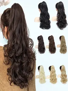 KAIRIYA 22 Inch Long Body Wave Ponytail Extension, Synthetic Resistant Wrap Around Body Wavy Drawstring Wavy Ponytail Clip in Hairpiece for Women Girls, Synthetic Extensions