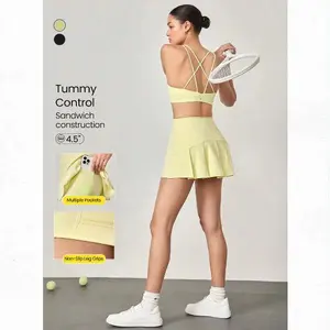 GLOWMODE 4.5" Comfy Stretchy 360° Tummy Control Ultra High-Waist V-Shaped Hip Ruffle Workout Skirt With Built-In Shorts Tennis Golf Daily Spring Summer TikTokShopBlackFriday
