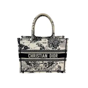 Pre-owned Dior Canvas Tote Bags CHRISTIAN Book Embroidered Medium Stars and Signs Black Tote