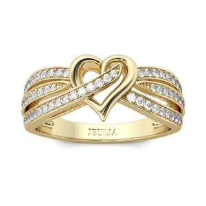 Jeulia Golden Tone Heart Design Round Cut Sterling Silver Women's Band