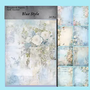 24 Sheets Blue Aesthetic Scrapbook & Letter Writing Paper | Premium Quality Decorative Paper for Junk Journals, Bullet Journaling, Card Making, DIY Crafts & Art Projects,TikTokShopJumpstartSale