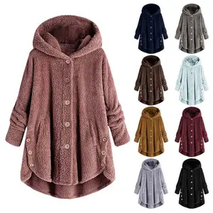 Autumn Winter Coat Women Warm Teddy Bear Coat Wool Jacket Female Plush Coat Hooded Jacket New Women's Coats Solid Color Jacket Casual Long Sleeve Outerwear Womenswear Tops Basic Black Fitted Minimalist