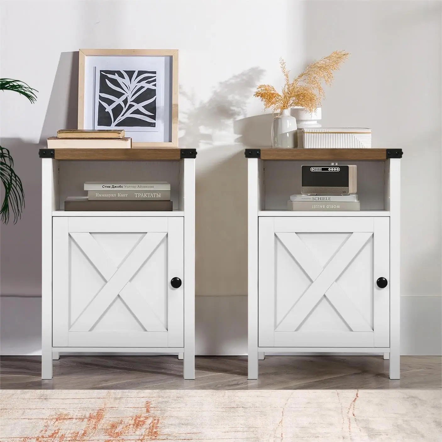 [SummerSale] HOMBCK Farmhouse Nightstand, End Table, End Tables with Barn Door and Shelf, Modern Bed Side Table Rustic Nightstands Set for Bedroom, Living Room #home essentials#back to school