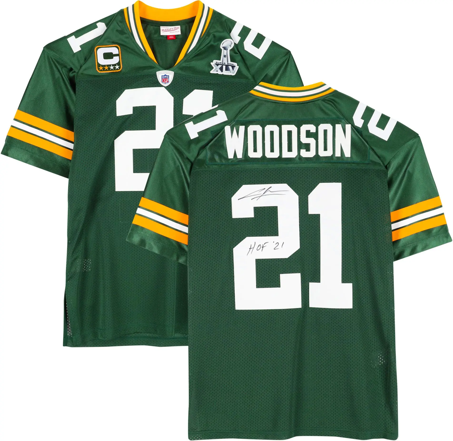 Charles Woodson Green Bay Packers Autographed Mitchell and Ness Green Authentic Jersey with "HOF 21" Inscription - Fanatics Authentic Certified