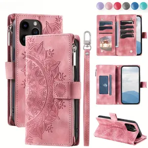 Pu Synthetic Leather Case for Various Iphone Models, Including 17, Air, 16e, 16, 15, 14, 13, 12 Mini, 11 Pro, X, Xs Max, Xr, 8, 7 Plus, Se, 5g From 2023 and 2020, Embossed Flower Design, Wallet with Card Holder
