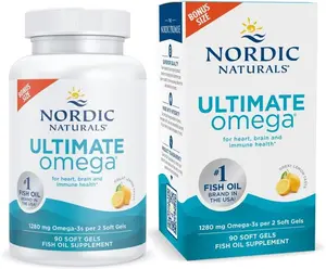 Nordic Naturals Ultimate Omega Lemon Flavor Fish Oil Supplement - 90 Soft Gels, 45 Servings - 1280mg Omega-3 with EPA & DHA - High-Potency, Non-GMO - Supports Brain, Heart Health for Healthcare, Fitness Needs