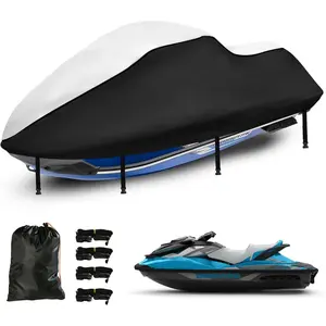 Jet Ski Cover 3 Seater, Upgraded Heavy Duty 420D  Jetski Covers with 2 Air Vent Marine Grade UV Resistant Fits Seadoo,Yamaha, Kawasaki,Waverunner Polaris from 115" to 120"( Black)