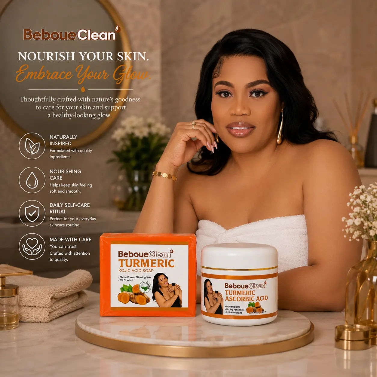 BeboueClean Turmeric Skincare Duo | Cleansing Soap & Face Cream Set