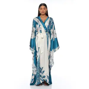 Junie Bell Sleeve Satin Kimono - Teal/combo