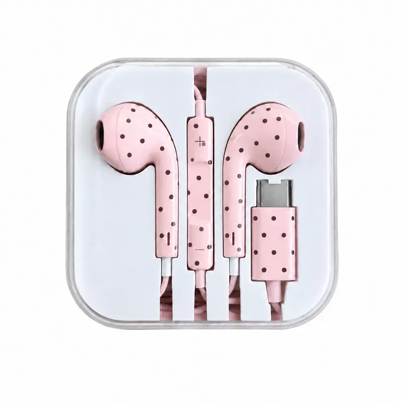 USB C Wired Earbuds with Mic, Compatible with iPhone 18 Pro Max, iPhone 18 Duo, Cute Polka Dot In Ear Headphones with Remote Control & Volume Button, Colorful Cartoon Style Earphones for Phone, Music, Gaming, Calls, Halloween & Christmas Gifts