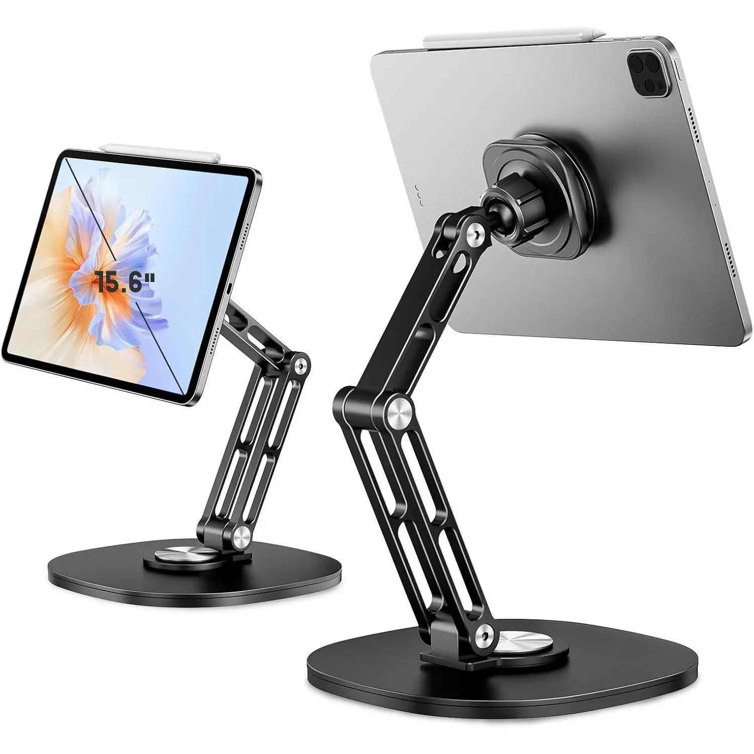 OHLPRO Universal Mag Grip Sturdy Tablet Mount - Foldable Tablet Bracket, Collapsible Aluminum Holder, 360° Rotation, Silicone Rubber Pads, 18.5in Fit for iPad/Monitor, Office Computer Accessories Gift