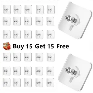 Hangable High Adhesion ABS Adhesive Screw Sticker Organizers, 30-Piece (Buy 15 Get 15 Free) - No-Drill No-Nail Hooks for Frames, Mounted Hangers for Smooth Surfaces (Not for Wallpaper/Textured Walls)