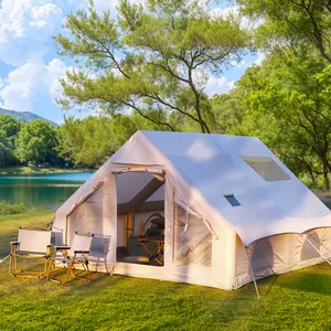 SENLEETO 129sq ft Inflatable Cabin Tent for 8-10 People | Waterproof 4-Season Family Air Tent with Stove Jack Lightweight Canopy Shelter Glamping Tent Easy Setup Tent
