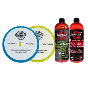 Renegade Products | Liquid Cut & Polish Combo – Ultra Cut & Pro Red Metal Polish with Foam Pads for Aluminum & Stainless Steel