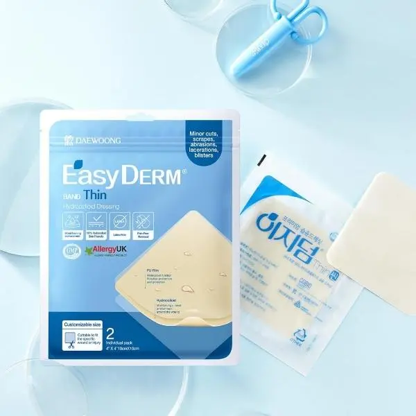 EasyDerm Hydrocolloid Large Wound Dressing 4"x4" 2 Pack with Mini Scissors Thin Patch Waterproof Latex-Free for Burns & Wound Healing Fast Healing Kit Aid