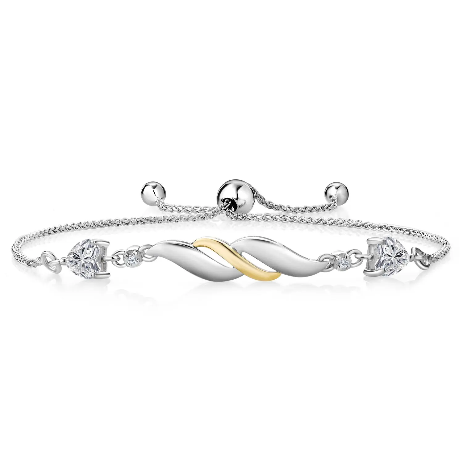 Gem Stone King 925 Silver and 10K Yellow Gold Lab Grown Diamond Bracelet For Women | 0.90 Cttw | Gemstone April Birthstone | Heart Shape 5MM