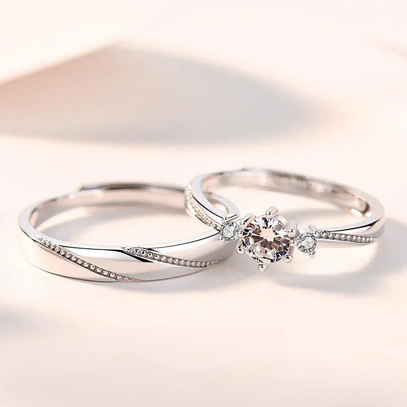 WANZHI New Luxury Diamond Inlaid Couple Rings for Men and Women Adjustable Opening Wedding Engagement Rings Jewelry Accessories