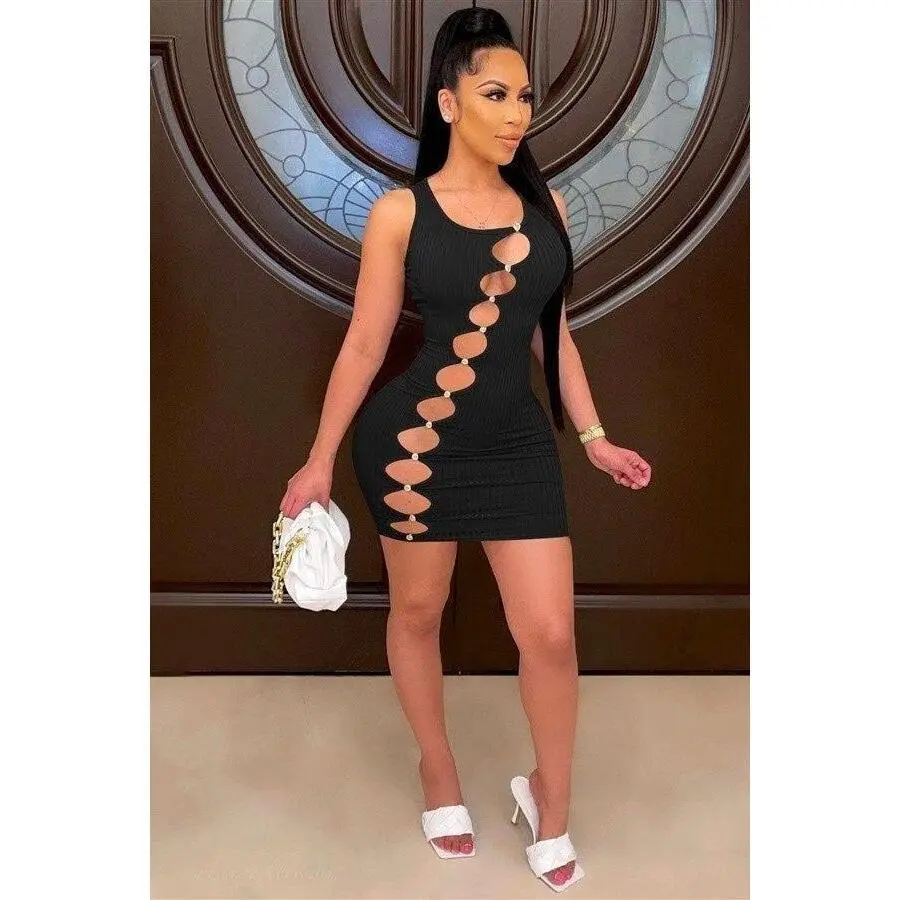 ERLINE bodycon sleeveless mini dress Sexy Breathable Casual Fabric Polyester Spandex Stretchy Womenswear Lightweight Casual Wear