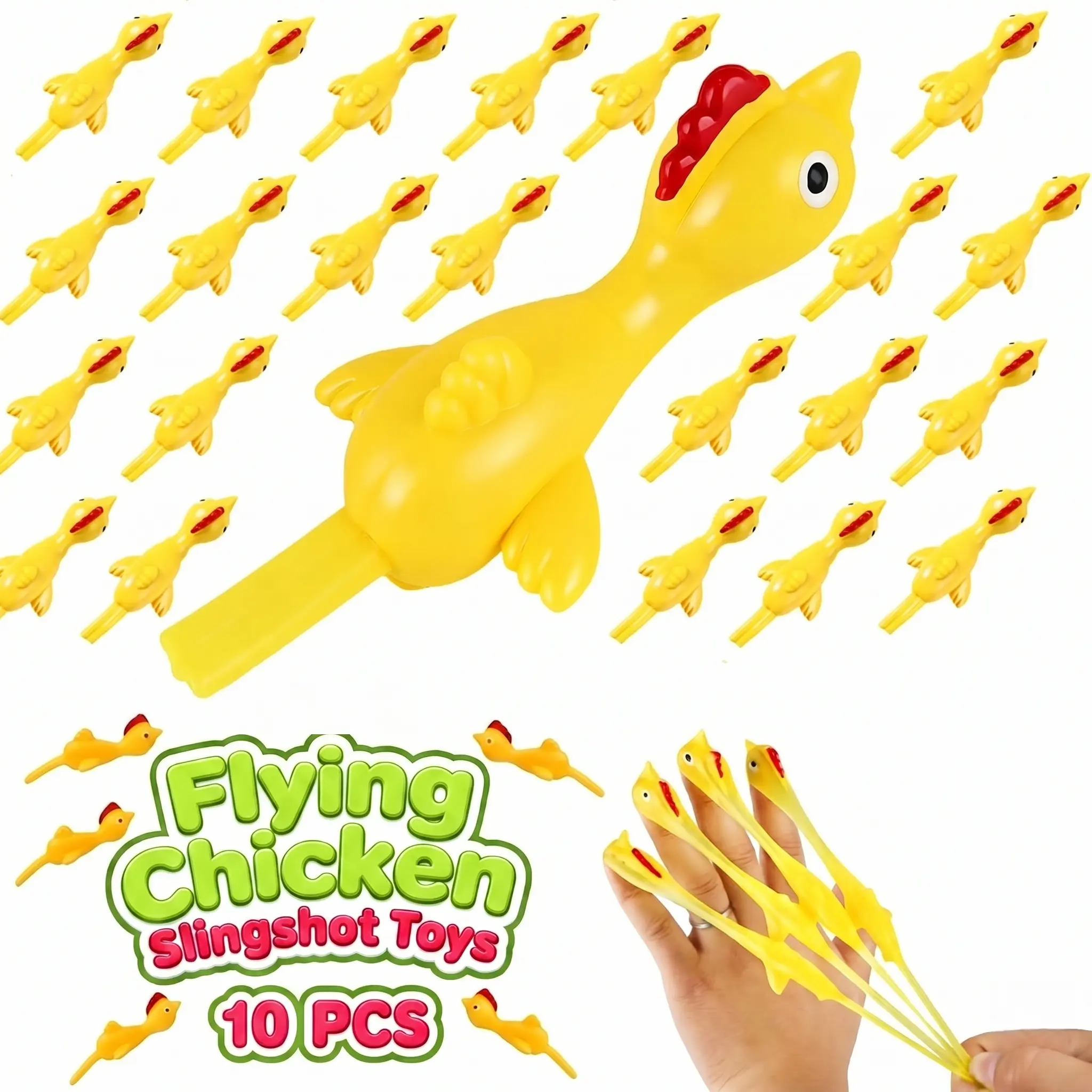 10-Pcs Unisex Chicken Shape Slingshot Sticky Rubber Finger Toys, Funny Prank Gag Props, Easter Basket Stuffers, Fidget Toys for Kids Ages 4+, Creative Prank Gift, Hilarious Gift