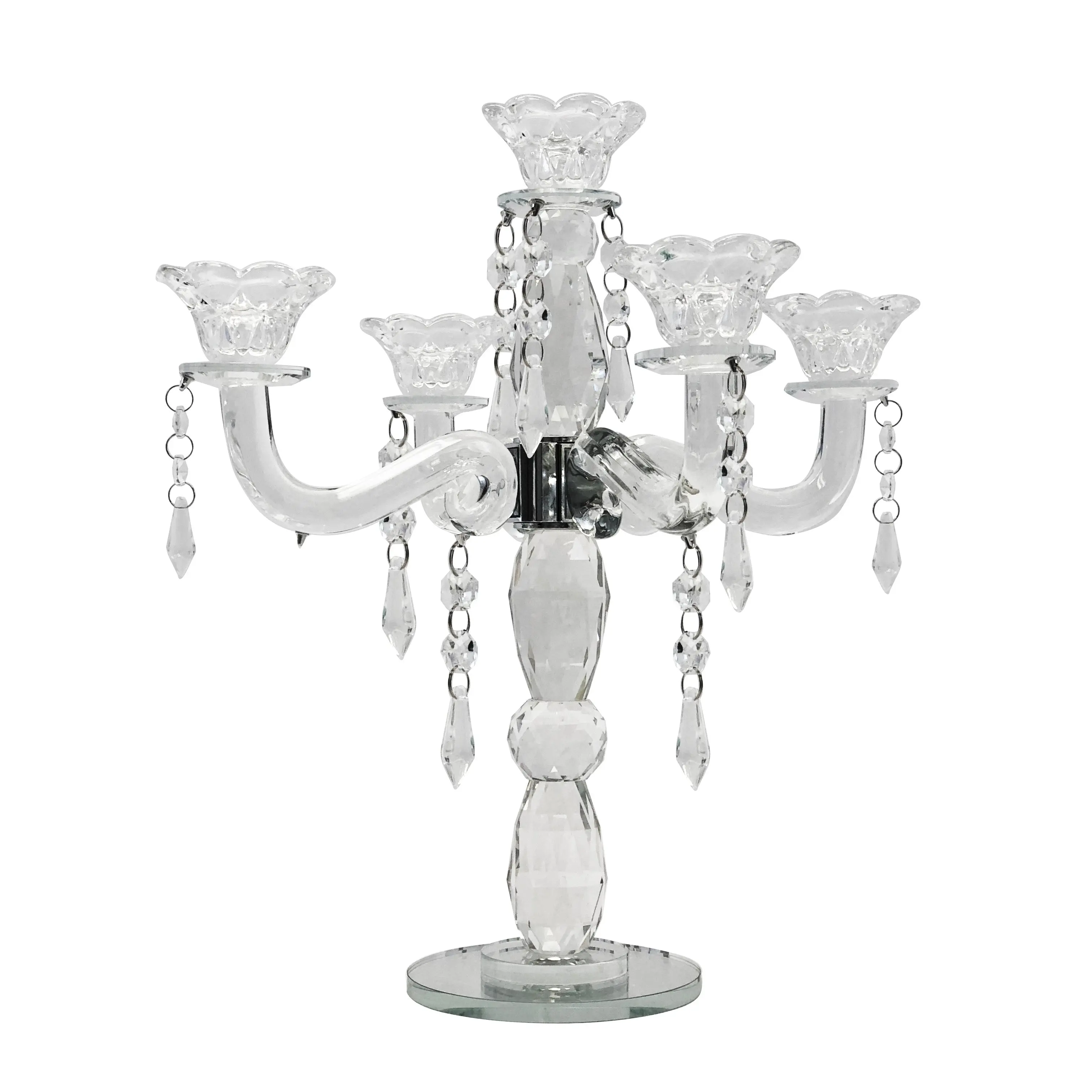Allgala Candle Holder 5-Arm K9 Glass Crystal Candelabra Taper Candlestick Candle Holder