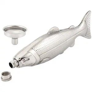 1 Set Fish-Shape Hip Flask 5Oz Bottle Mini Pocket Flask Stainless Steel Party Drinkware for Outdoor Beach Beverage