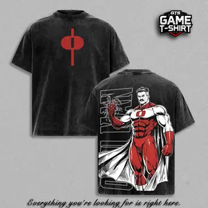 Omni Man Invincible Graphic Tee Vintage Washed Oversized Heavyweight T Shirt | Dark Superhero Villain Comic Streetwear Shirt | Blood Power Back Print Graphic Tee | Heavy Cotton Unisex | Gym Pump Cover Gamer Outfit | Gift For Invincible Fans